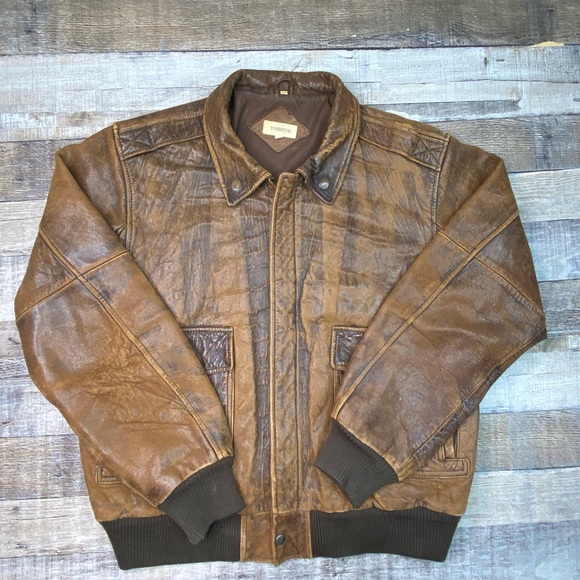 Brown Leather Bomber Jacket Aviator Vintage Mens 42 / M 90s - Picture 1 of 12